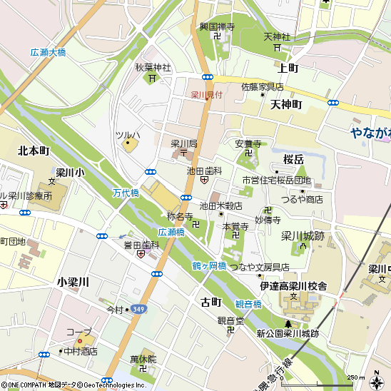 梁川支店付近の地図